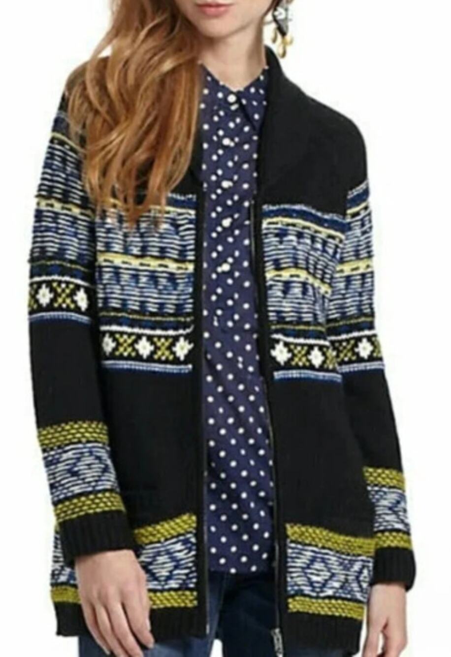 Anthropologie Sparrow Fair Isle Cardigan Sweater Black Blue Green Small